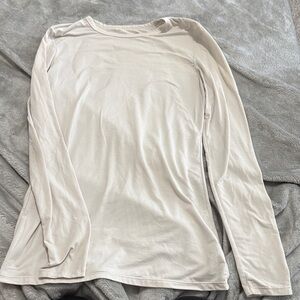 Long Sleeve Crewneck Tee in Light Beige - Women's